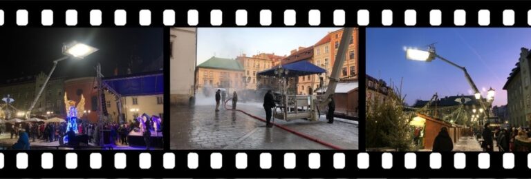 wysięgnik koszowy do oświetlenia planu filmowego