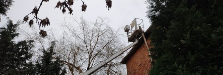 czyszczenie rynien za pomocą zwyżki
