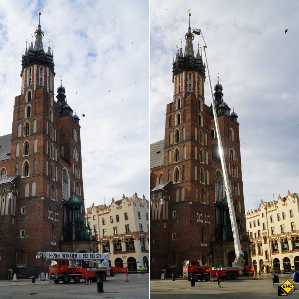 renowacja korony królów demontaż podnośnikiem