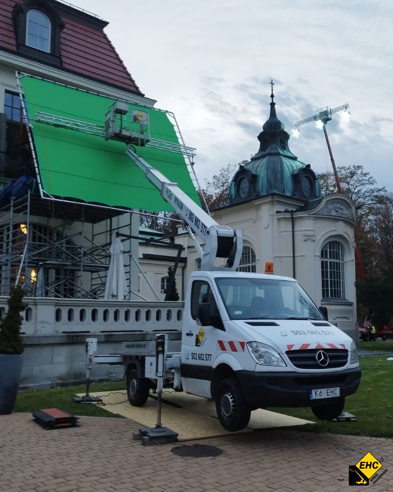 green screen na planie filmowym zwyżka